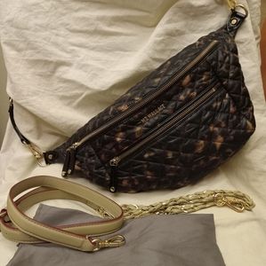 MZ Wallace Quilted Crosby Sling Crossbody Bag in Tortoise Black